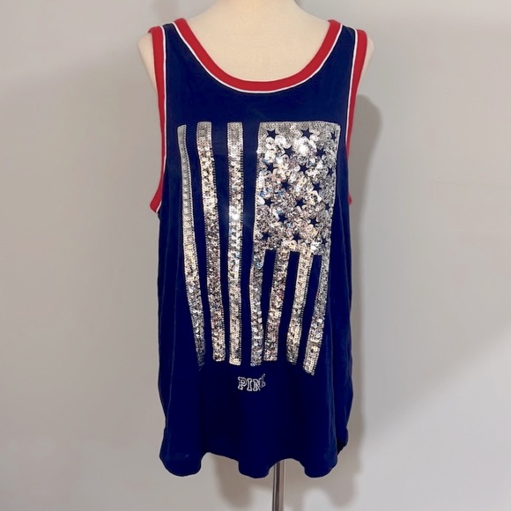 PINK Victoria’s Secret sequin embellished American flag tank top women’s sz L